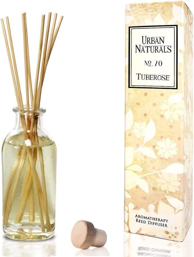 Urban Naturals Tuberose Fragrance Oil Reed Diffuser | Exotic Tuberose and Fragrant Orange Blossom | Floral Room Freshener with Reeds | Vegan. Made in The USA