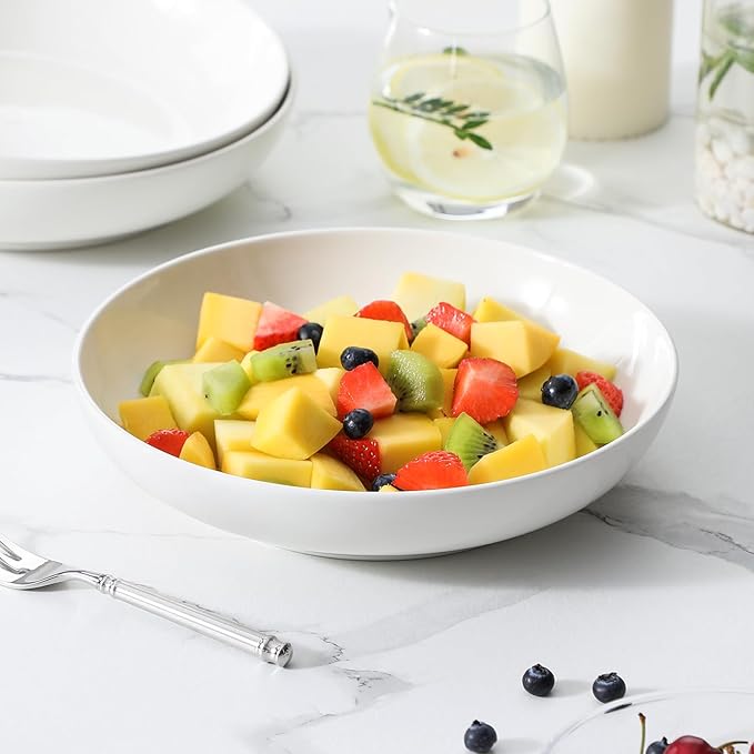 MALACASA 8.85" Large Pasta Bowls, 42 OZ White Salad Bowls Soup Bowls, Porcelain Serving Bowls Set of 4, Large Kitchen Bowl Plates Pasta Plates, Microwave & Dishwasher Safe, Series REGULAR