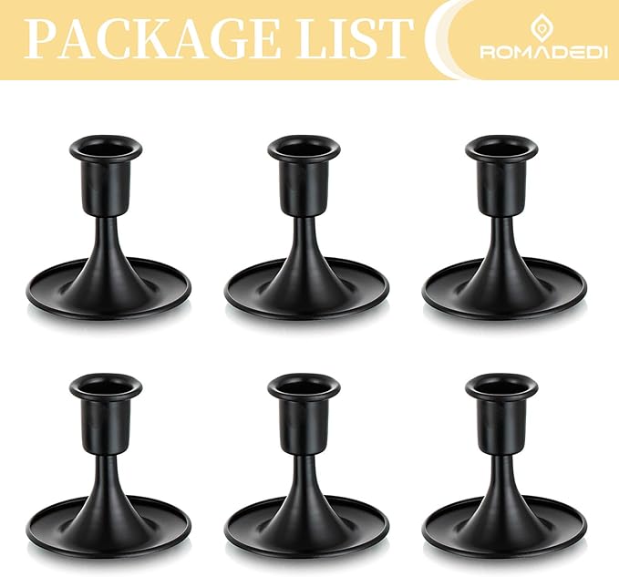 Black Candlestick Candle Holders for Taper ：6 PCS Romadedi Candle Stick Holder Set Vintage Table Centerpiece Halloween Decoration Wedding Christmas Fireplace Mantel Home Deocr