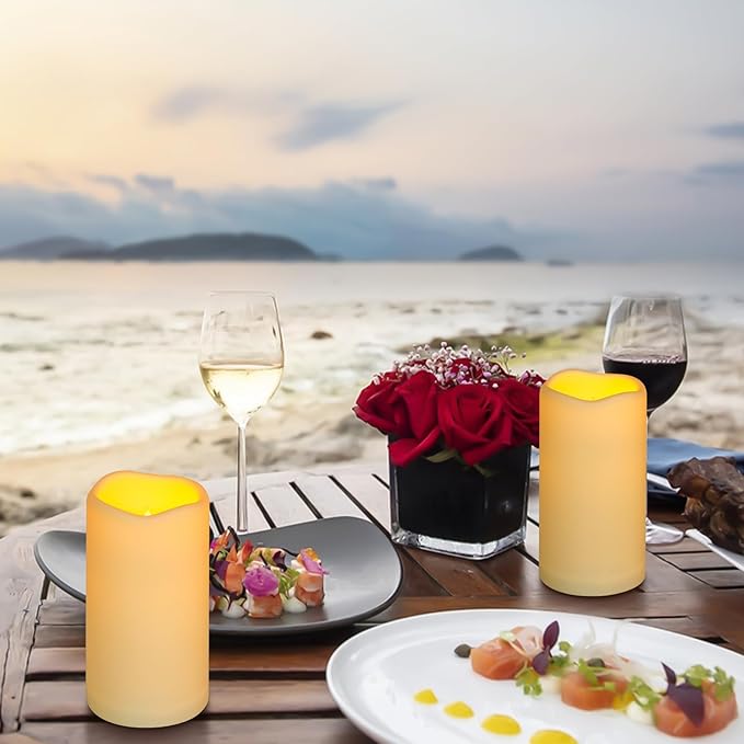 Enido Flameless Candles LED Candles Outdoor Waterproof Candles(D: 3" x H: 6") Battery Operated Plastic Pack of 2 Pillar