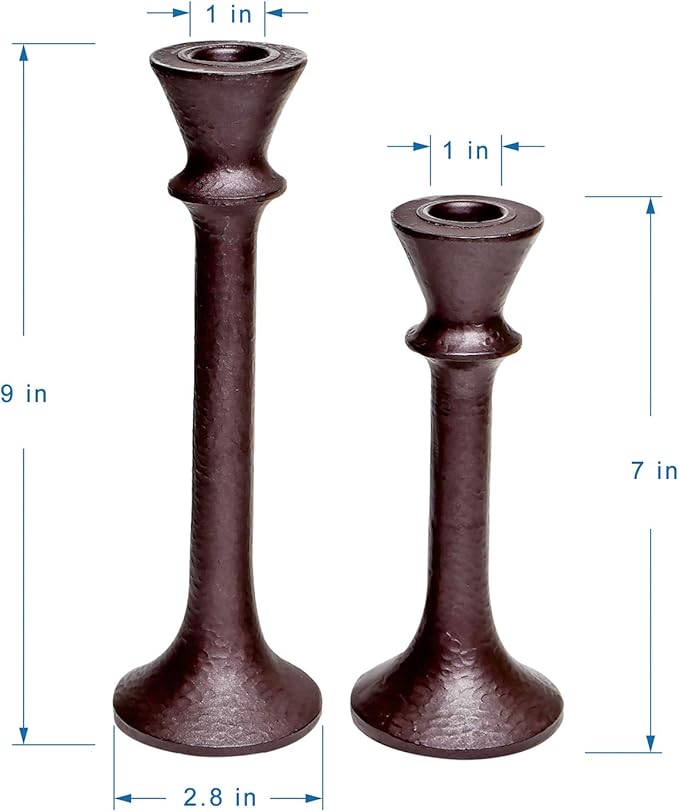 JT17008 Rustic 2 Pack Candlestick Decorative Taper Candle Holder for Table Centerpiece, 7" x 9", Brown