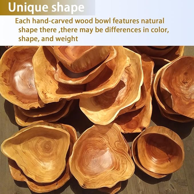 Wood Salad Bowl - Decorative Handmade Natural Wooden Irregular Serving Bowl for Fruits, Salads, Candy and Snack (8" - 10" diameter)