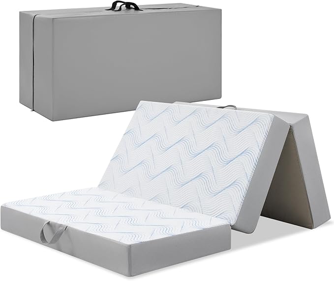 Foldable Mattress Twin 4 inch -Portable White Memory Foam Folding Matress with Washable Cover for Camping Travel Guest Room Home Use-Non-Slip&Easy Storage