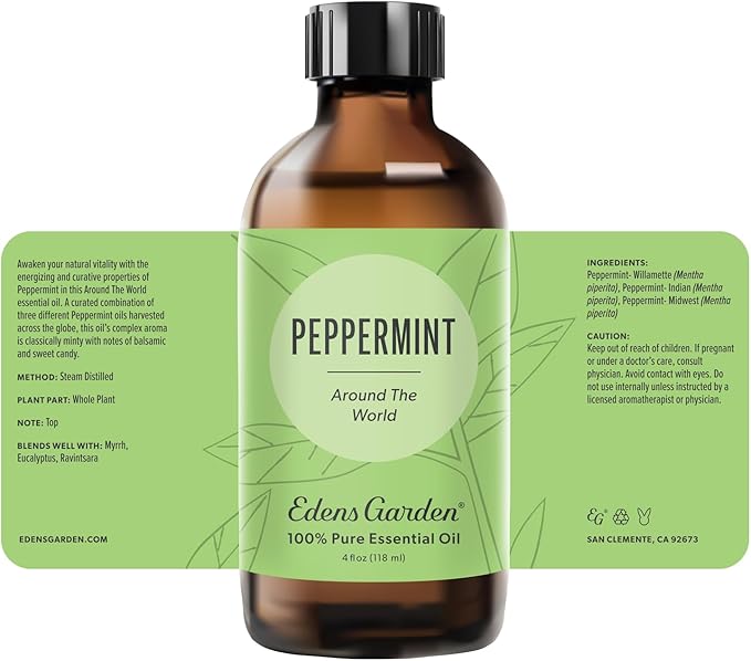 Edens Garden Peppermint Around The World Essential Oil- 100% Pure Premium Grade, Undiluted, Natural, Therapeutic, Aromatherapy, The Best for Diffuser, Candle, Laundry, Humidifiers 118 ml (4 fl oz)