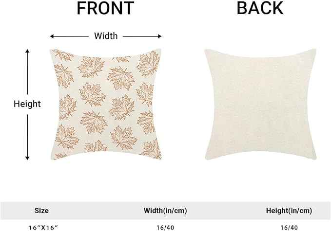 Fall Pillow Covers 16 x 16 Inch, Burnt Orange Maple Decor Throw Pillows for Couch Bed, Autumn Outdoor Farmhouse Decorative Pillowcase Linen Cushion Cover Set of 2