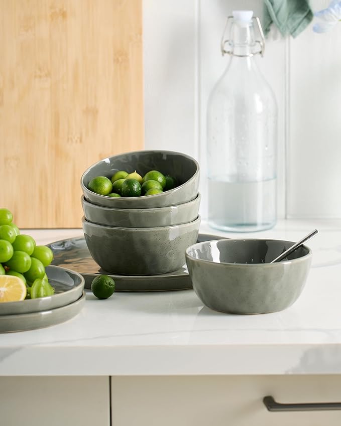 Famiware Mars Plates and Bowls Set, 12 Pieces Dinnerware Sets, Dishes Set for 4, Sage Green