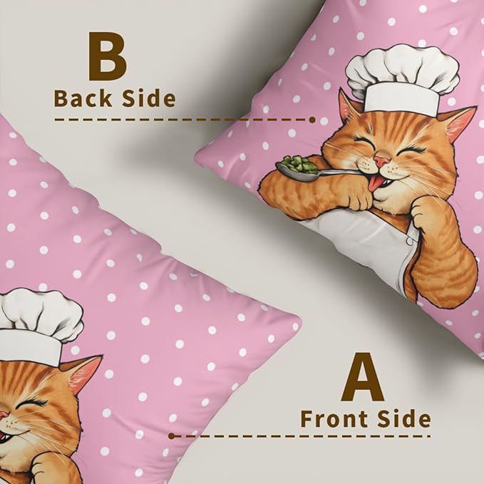 Cat Pillow Covers 22x22 - Polka Dot Pillowcase Set of 2 Pink Kitten Cushion Covers for Sofa Couch Bed