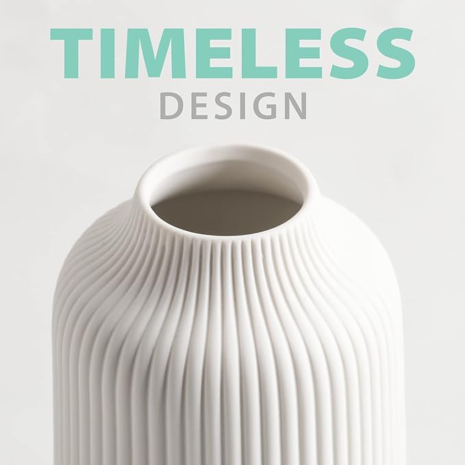 Ceramic Vase in Nordic Style, Decovase for Pampas Grass as Boho Deco, Vase White Matt 8 inch for Flowers, Scandinavian Design Home Decoration for Fresh Flowers, Dried Flowers (Size M)