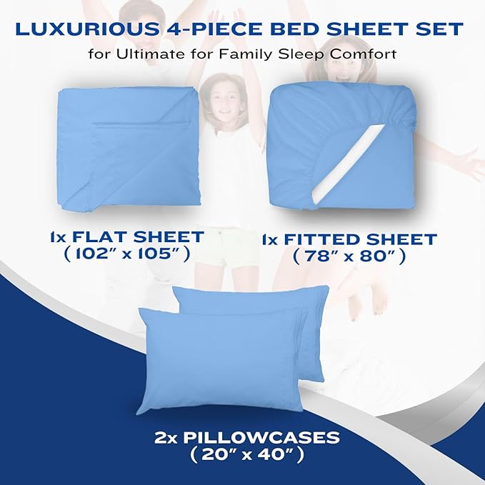 DREAMCARE Twin XL Sheet Set - Cooling Bed Sheets - 4pcs Set - up to 15" Deep Pocket - Soft & Long Lasting 100% Fine Brushed Polyester with Side Pocket - Light Blue