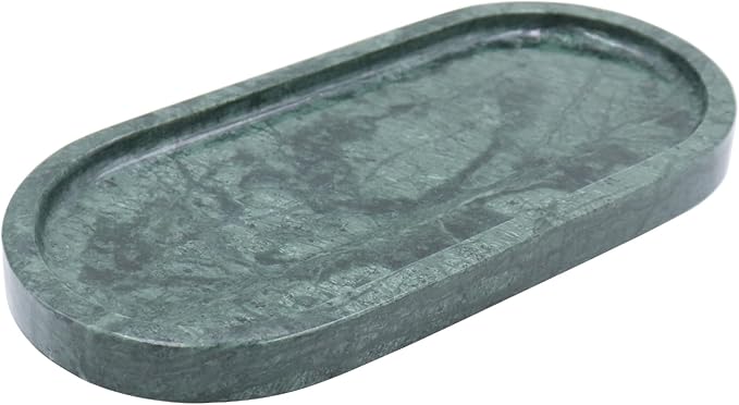 Natural Marble Tray, Oval Vanity Decorative Tray for Bathroom Counter, Countertop Stone Organizer, Catchall Tray for Kitchen, Perfume, Candles, Jewelry Dish Decorative Tray