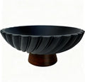 Black Concrete Bowl with Wooden Base, Modern Decorative Fruit Bowl for Table Centerpiece, Living Room or Kitchen Decor