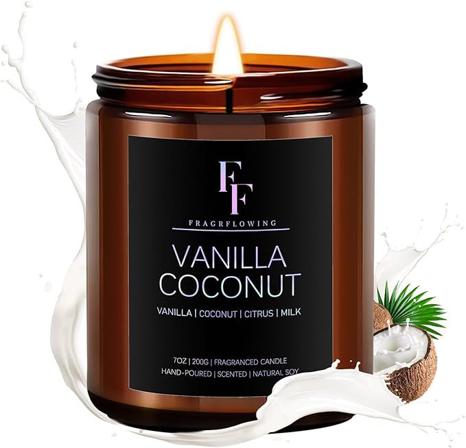 Vanilla Coconut Candle, Scented Candle for Home Soy Wax Candle, Aromatherapy Candle Gift for Women Men, 7oz