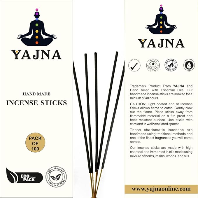 Yajna-Dragons-Blood-Incense-Sticks 100%-Natural-Handmade-Hand-Dipped Organic-Chemicals-Free for-Purification-Relaxation-Positivity-Yoga-Meditation The-Best-Woods-Scent (100 Sticks (150GM))