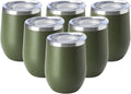 HASLE OUTFITTERS 12oz Wine Tumbler with Lid Stemless Wine Glasses Double Wall Vacuum Travel Mugs stainless steel Coffee Cup for Cold & Hot Drinks Wine Coffee Cocktails Beer 6 Pack Army Green