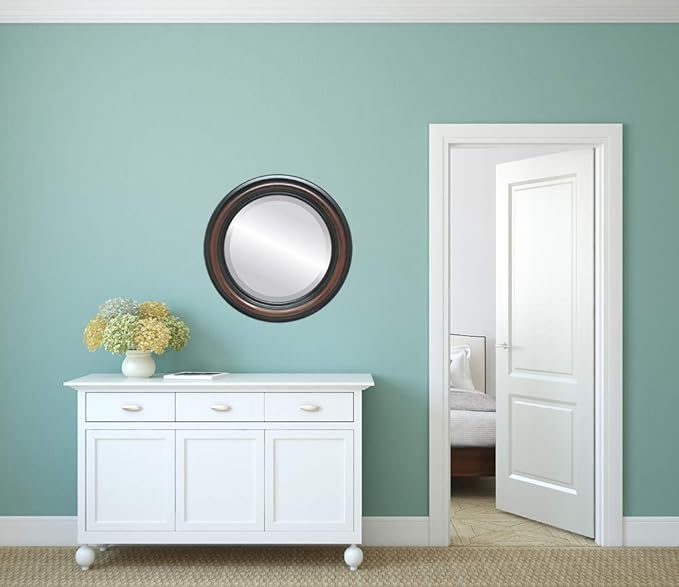 OVALCREST Round Beveled Wall Mirror for Home Decor - Philadelphia Style - Vintage Cherry - 34x34 Outside Dimensions