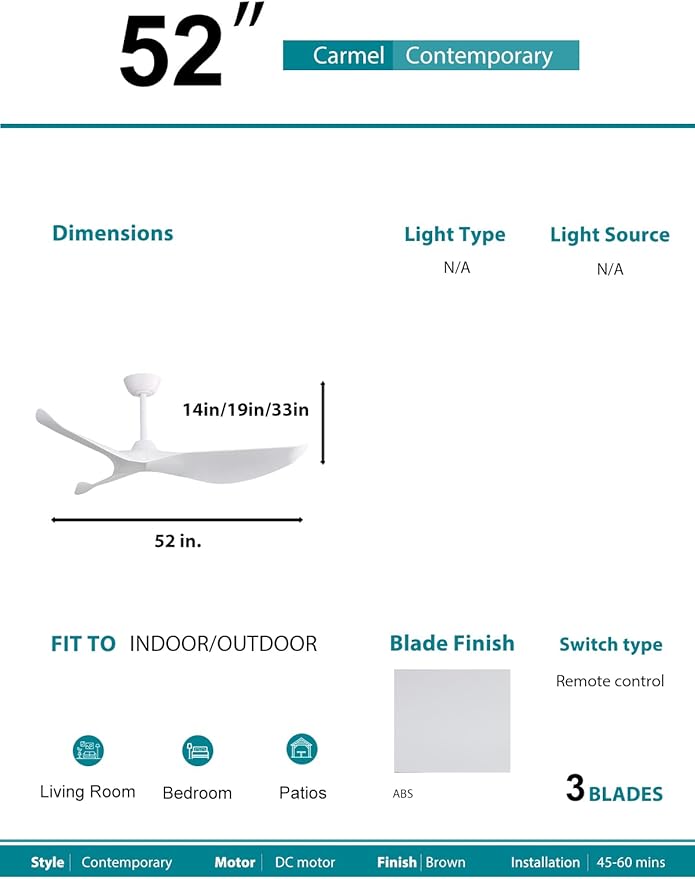 Sofucor Ceiling Fan Without Light, 52 Inch Low Profile Flush Mount Modern Ceiling Fan with Remote for Indoor Farmhouse Bedroom Living Room Outdoor Patio Porch, Reversible DC Motor, Noiseless