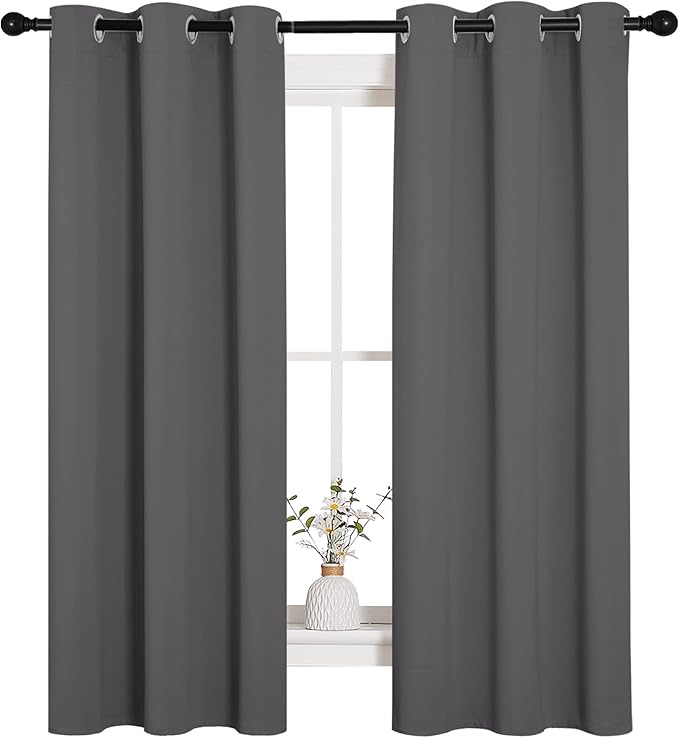 NICETOWN Grey Blackout Curtain Panels for Bedroom, Thermal Insulated Grommet Top Blackout Draperies and Drapes (2 Panels, W34 x L63 inches, Grey)