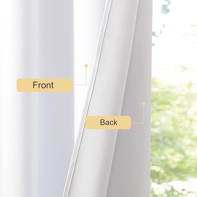 NICETOWN 100% Blackout White Curtains 63 inch Length, Grommet Thermal Insulated Window Treatment Heat Reducing Drapes for Bedroom/Kids Room, W52 x L63, 2 Panels