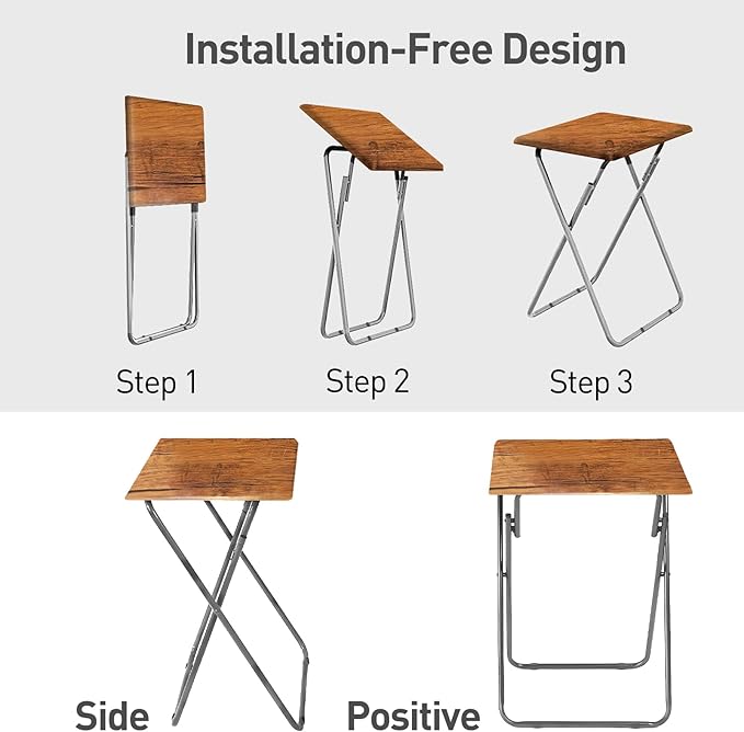 Tv Trays Folding Tv Table, Dinner Table for Eating with Sturdy Metal Frame, Small Foldable Snack Trays Table for Living Room, Couch,Sofa, Bed, No Assembly Required,15 x 18.9in(Yellow Brown,1pcs)