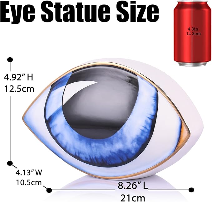 Big Eye Sculpture, Ceramic Eye Statue, Modern Design Decor Home Living Room, Entryway, Bedroom, TV Stand, Shelf, Spiritual Decor Dining Table Centerpiece (Blue)