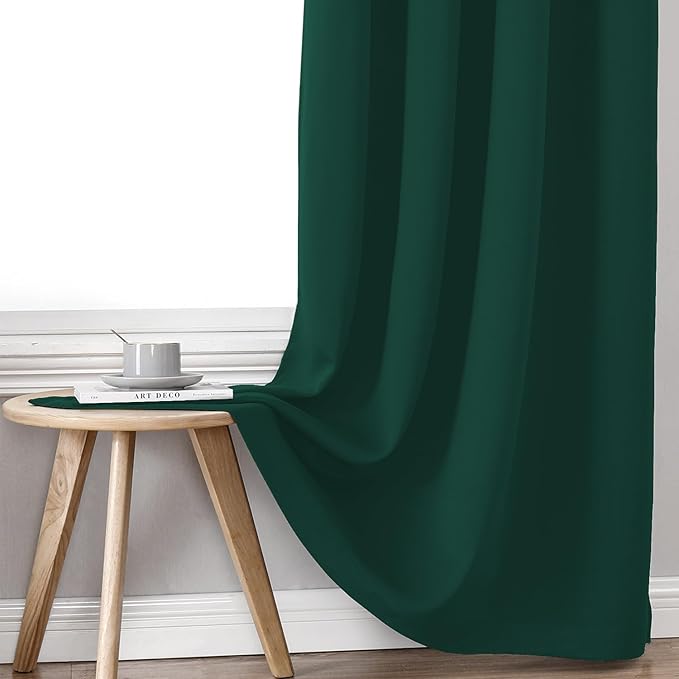 ChrisDowa 100% Blackout Curtains for Bedroom with Black Liner, 2 Thick Layers Total Blackout Thermal Insulated Grommet Window Curtains 2 Panels Set (Forest Green, 42 x 84 Inch)