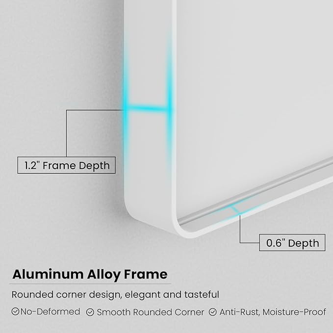White Bathroom Mirror 48x36 Inch, White Metal Framed Bathroom Mirror for Wall, Rounded Rectangle Matte Bathroom Vanity Mirror, Tempered Glass, Anti-Rust, Horizontal/Vertical