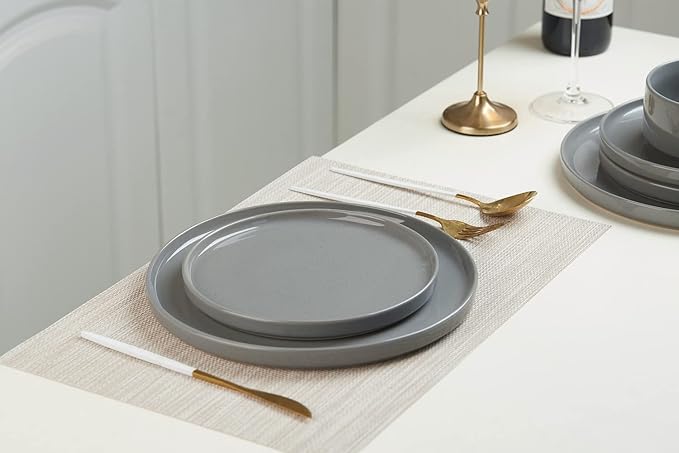 famiware Nebula 6 Pieces Salad Plates Set, 8 inch Dessert Plates, Scratch Resistant, Stoneware Dinnerware, Kitchen Modern Rustic Serving Dishes, Deep Gray