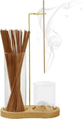 2-in-1 Glass Incense Holder for Sticks, Wooden Incense Burner with Ash Catcher & Incense Storage, Anti-Ash Flying Incense Stick Holder for Meditation, Yoga, Spa, and Home Decor(Natural Wood)