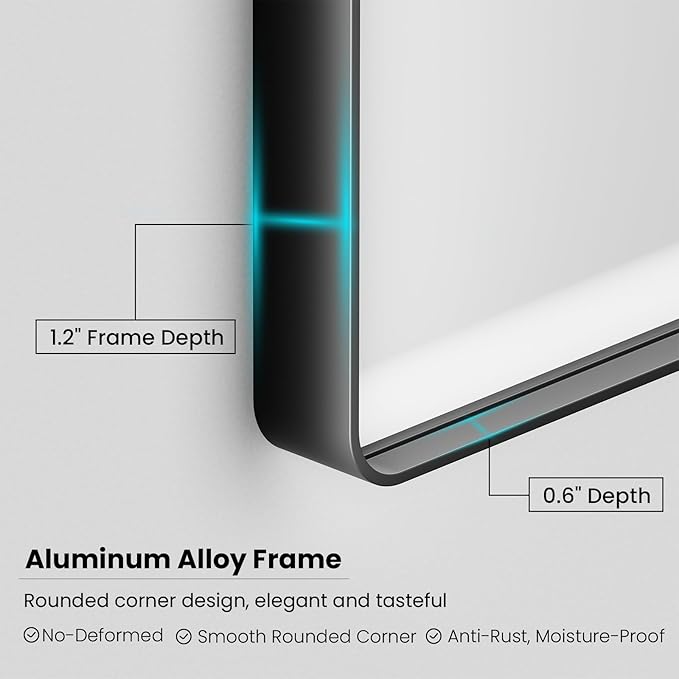 Black Bathroom Mirror 48X32 Inch, Black Metal Framed Mirror for Wall, Rounded Rectangle Matte Bathroom Vanity Mirror with Tempered Glass, Anti-Rust, Horizontal/Vertical