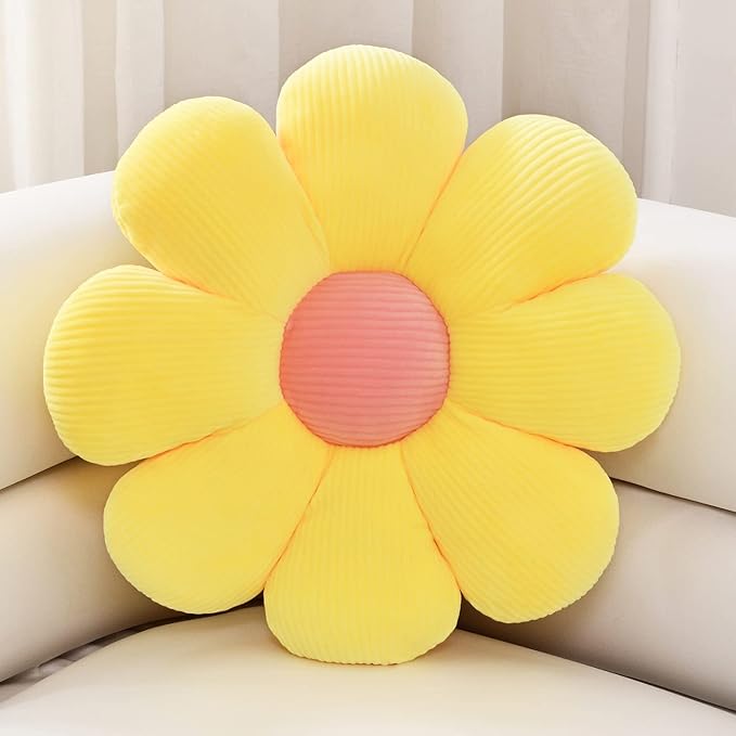 Sioloc flower pillow,flower Shaped Throw Pillow Butt Cushion flower Floor Pillow,Seating Cushion,Cute Room decor & Plush Pillow for bedroom sofa chair(Yellow,29.5'')