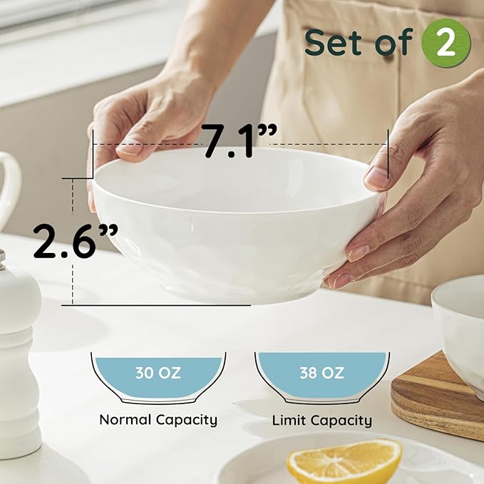 Soup Bowls, 7 Inch Oatmeal Bowls, Kitchen Bowl Set, Microwave and Dishwasher Safe, Scratch Resistant, Set of 2