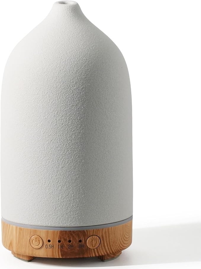 Diffuserlove Ceramic Essential Oil Diffuser for Room, Home, Bedroom - Aromatherapy Air Diffuser With Yellow Wood Pattern Base