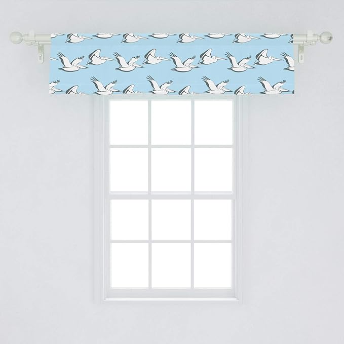 Lunarable Pelican Window Valance, Coastal Pattern with Flying Pelicans Waterfowl on Pale Blue Shade, Curtain Valance for Kitchen Bedroom Decor with Rod Pocket, 54" X 12", Blue Grey