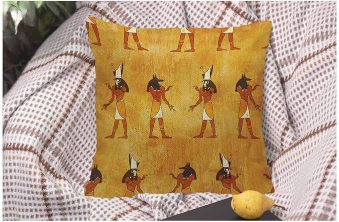 WONDERTIFY Pillow Cover Egyptian Gods Anubis and Horus Africa Antique Grunge Design - Soft Linen Pillow Case for Decorative Bedroom/Livingroom/Sofa/Farm House - Cushion Covers 18x18 Inch