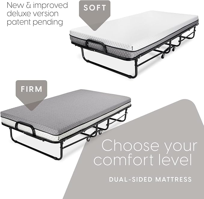 Milliard Deluxe Diplomat Folding Bed with Mattress for Adults, Twin Size, Portable Foldable Bed with Luxurious Memory Foam Mattress & Super Strong Frame, 75” x 38", Fold Up, Roll Away, & Hideaway