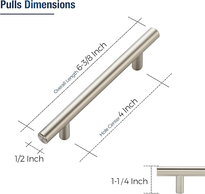 JOY DECOR 20 Pack Cabinet Handles, Brushed Nickel Cabinet Pulls, 4 in Hole Center Kitchen Cabinet Handles, Stainless Steel T Bar Handles for Dresser Drawers