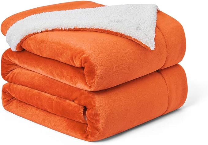 Walensee Sherpa Fleece Blanket (Queen Size 90”x90” Orange) Plush Throw Fuzzy Super Soft Reversible Microfiber Flannel Blankets for Couch, Bed, Sofa Ultra Luxurious Warm and Cozy for All Seasons