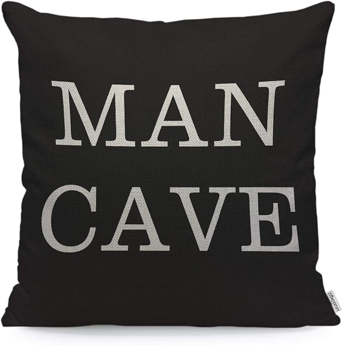WONDERTIFY Pillow Cover Man Cave on White Black Background - Soft Linen Pillow Case for Decorative Bedroom/Livingroom/Sofa/Farm House - Couch Pillow Cushion Covers 18x18 Inch 45x45 cm