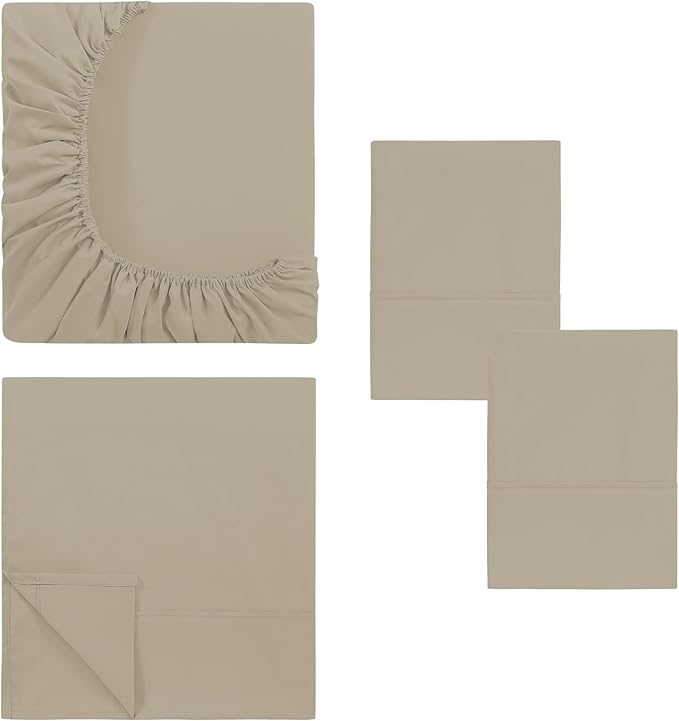 Modern Threads Soft Microfiber Solid Sheets - Luxurious Microfiber Bed Sheets - Includes Flat Sheet, Fitted Sheet with Deep Pockets, & Pillowcases Taupe Full