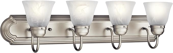 Kichler 30" 4-Light Vanity Bath Light in Brushed Nickel, Modern Bathroom Light with Clear Satin Etched Glass, (30" W x 8" H), 5338NIS