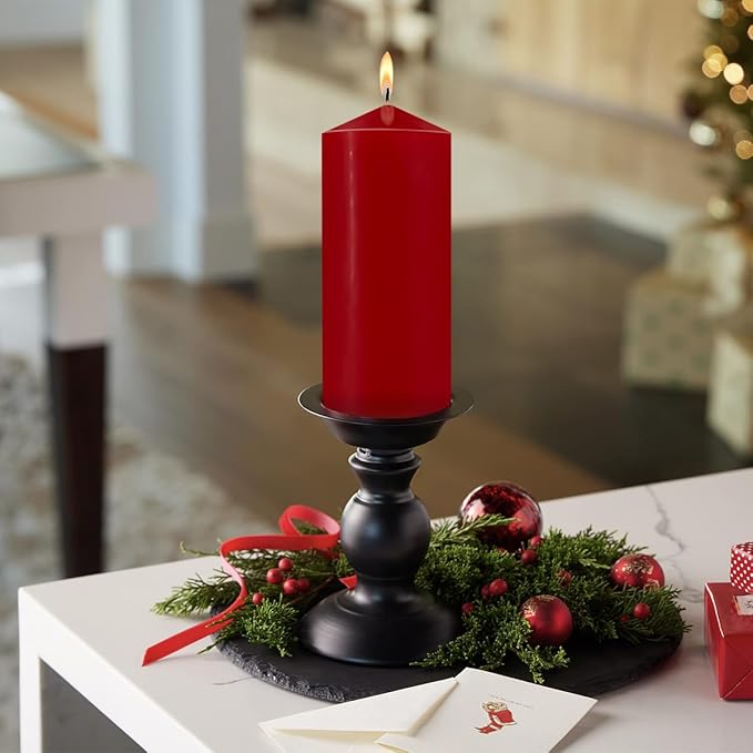 Hand Poured Pillar Candles Set of 2, 3x8 inches Emergency Large Red Candle, Smokeless Dripless Unscented and Non-Toxic Candles, Home Wedding Decor Candles