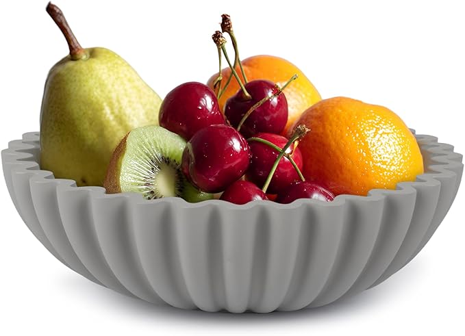 Large Decorative Bowl for Home Decor - Centerpiece for Coffee Table,Dining Table,Kitchen, Entryway Key bowl & Fruit Bowl Display - Modern Concrete Stone Design (Gray)