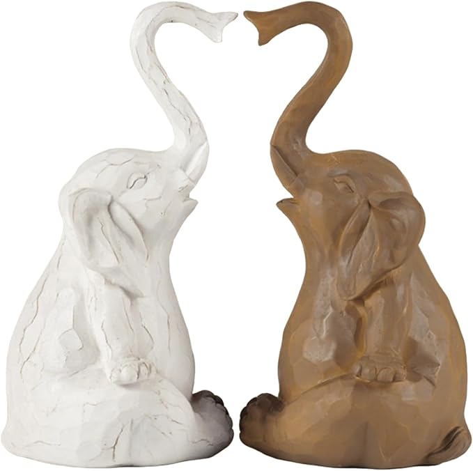 Loving Pair of Elephants, Elephant Statues for Home Decor, Elephant Figurines for Shelf, Table or Living Room, Symbol of Love and Harmony, Gift for Women, Mom, Couples