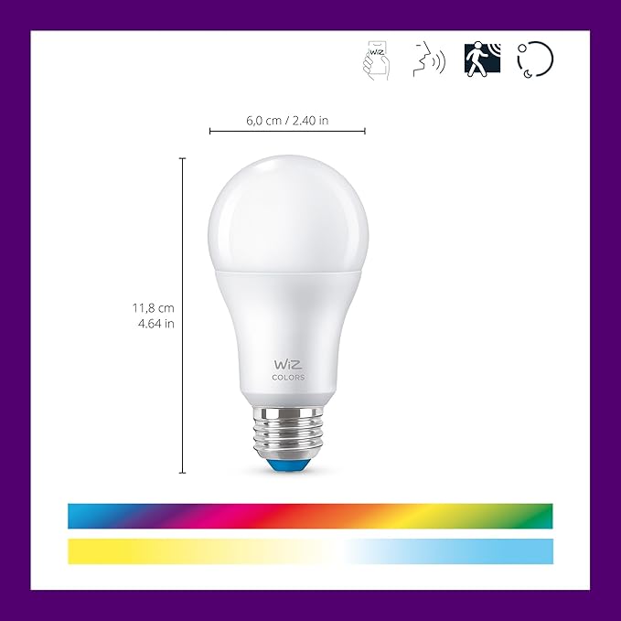 WiZ LED Smart Light Bulbs, Sunset to Sunrise Automation + Motion Detection + Control with Voice or App, Full Color A19 60W 800LM E26 Indoor, Matter Compatible - 1 Pack