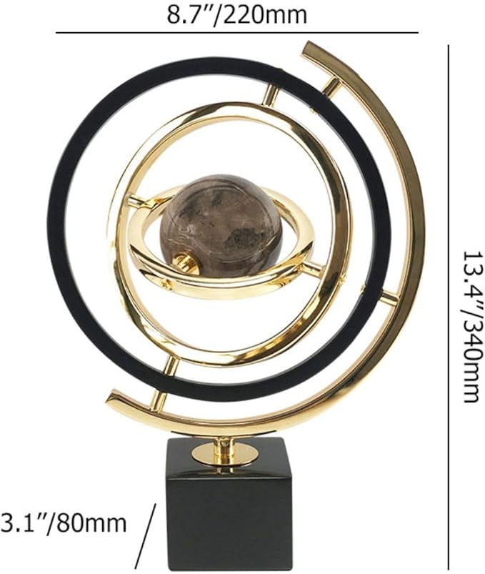 Homary Modern Abstract Art Decoration Metal Globe Ornament Sculpture Decor with Rectangle Stand Black & Gold