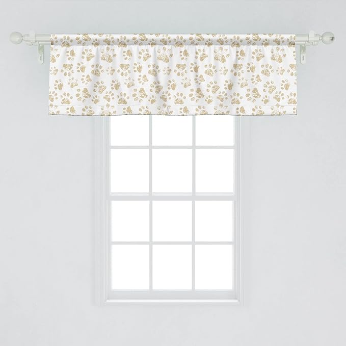 Lunarable Animal Print Window Valance Pack of 2, Domestic Cat Dog Foot Paw Prints Pattern with Weathered Look Grunge Effect, Rod Pocket Curtain Valances for Kitchen Bedroom, 54" X 18", Beige White