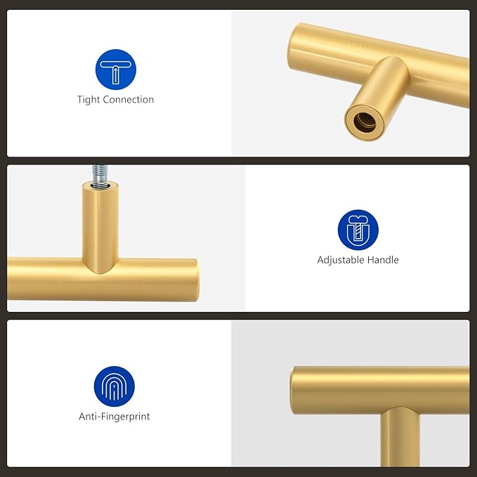 LONTAN 100 Pack Gold Knobs Brushed Brass Dresser Knobs Gold Cabinet Hardware for Dresser Bathroom Metal Drawer Knobs 2in Overall Length