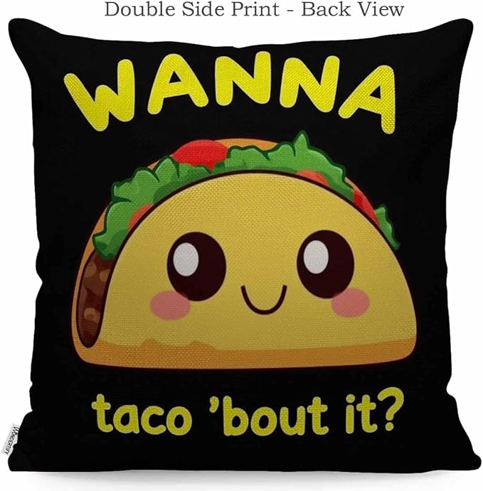WONDERTIFY Throw Pillow Case Cover Taco with Letter Wanna Taco About It Yellow Black - Soft Linen Pillow Case for Decorative Bedroom/Livingroom/Sofa/Farm House -Cushion Covers Couch Pillow 18x18 Inch