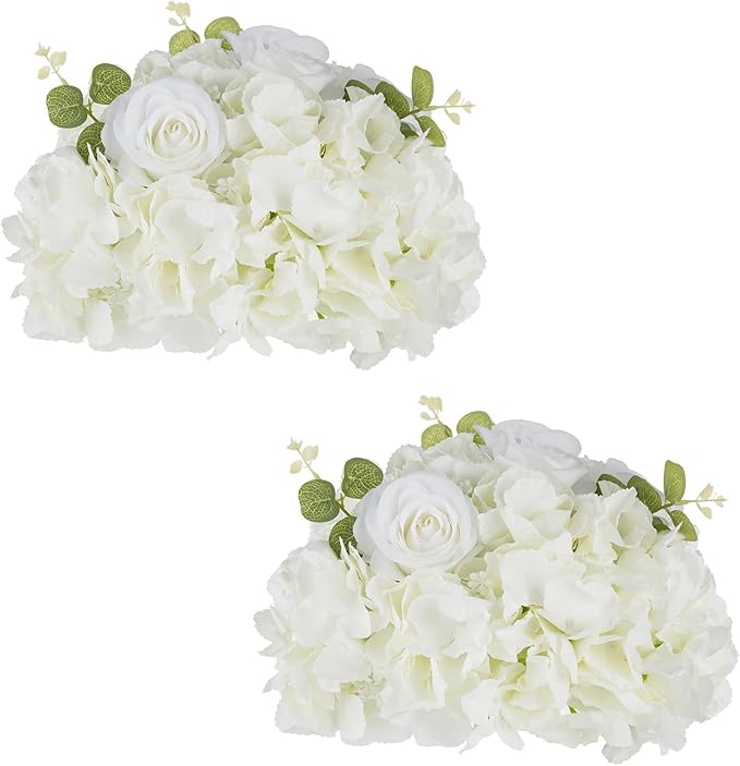 NUPTIO Flower Ball Arrangement Bouquet: 2 Pcs 11.8 inch Diameter White Rose Fake Flowers Balls for Wedding Centerpiece Decorations Artificial Flower Centerpieces for Tables