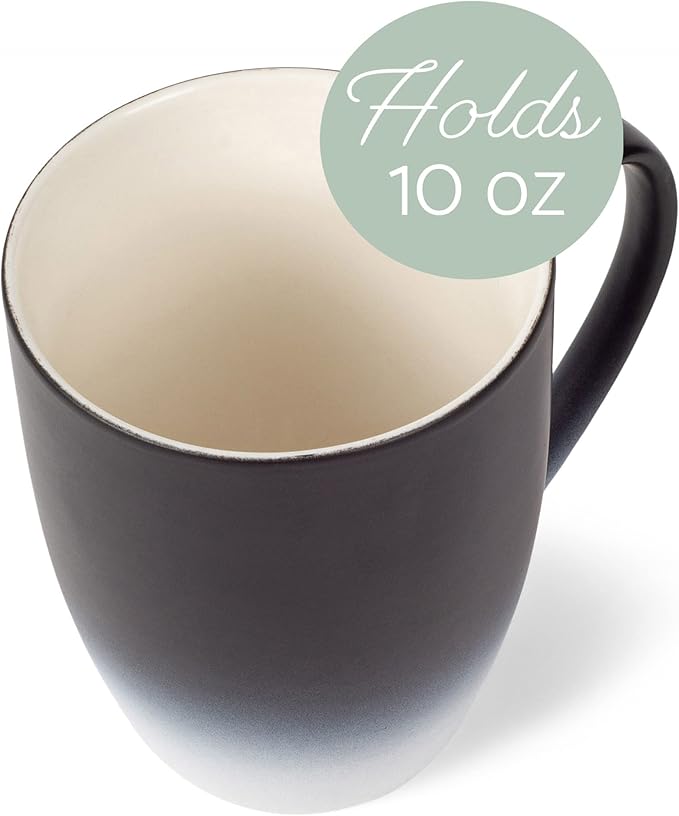 Elanze Designs Black White Two Toned Ombre Matte 12 ounce Ceramic Stoneware Coffee Cup Mugs Set of 4